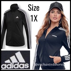 Adidas Track Jacket Lightweight Athletic Jacket Black White Stripes Size 1X